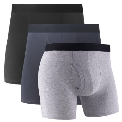 Men's Boxer Briefs Soft Breathable Moisture Wicking Cotton Underwear With Elastic Waistband 3/4 Pack
