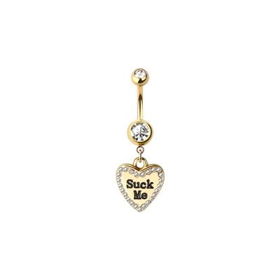 14G Belly Ring Suck Me Belly Button Navel Rings Love Heart Clear CZ Sexy Letters Belly Piercing For Women