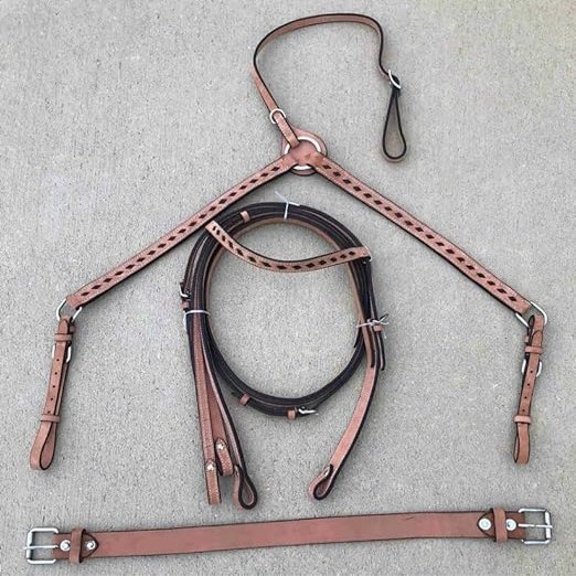 EQUIGEAR Western Leather Hand Tooled Headstall and Breast Collar Set with Reins. /Size-Full,Cob AO-0013 (Full)