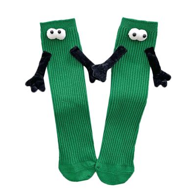ARTSIM Holding Hands Socks Couple Kids Magnetic Hand in Hand Mid Tube Sock Funny 3D Doll Big Eye Design Gifts Socks Dark Green