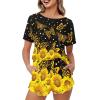 Veniyate Womens Summer Pajamas Set Yellow Sunflower Butterfly Print Two-piece Pj Sets Short Sleeve Shirt and Shorts Sleepwear Loungewear with Pockets view 1