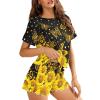 Veniyate Womens Summer Pajamas Set Yellow Sunflower Butterfly Print Two-piece Pj Sets Short Sleeve Shirt and Shorts Sleepwear Loungewear with Pockets view 3
