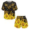 Veniyate Womens Summer Pajamas Set Yellow Sunflower Butterfly Print Two-piece Pj Sets Short Sleeve Shirt and Shorts Sleepwear Loungewear with Pockets view 4