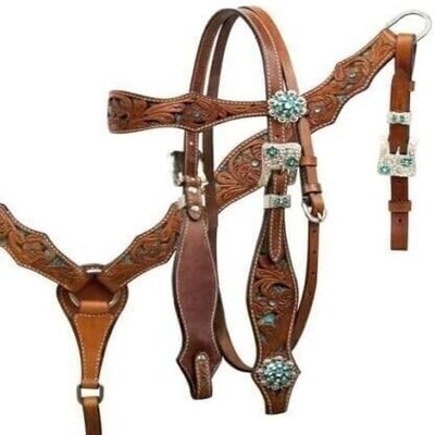 EQUIGEAR Western Leather Hand Tooled Headstall and Breast Collar Set with Reins. /Size-Full,Cob AO-0021 (Cob)