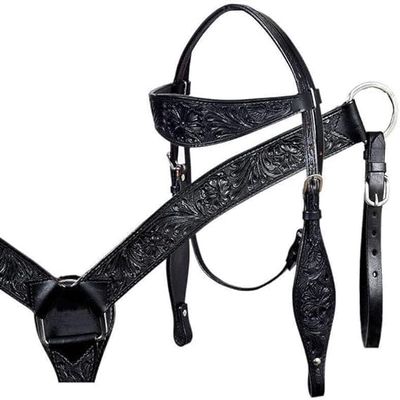EQUIGEAR Western Leather Hand Tooled Headstall and Breast Collar Set with Reins. /Size-Full,Cob AO-0020 (Full)