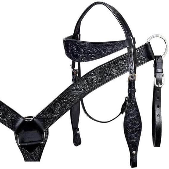 EQUIGEAR Western Leather Hand Tooled Headstall and Breast Collar Set with Reins. /Size-Full,Cob AO-0020 (Full)
