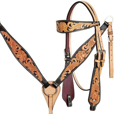 EQUIGEAR Western Leather Hand Tooled Headstall and Breast Collar Set with Reins. /Size-Full,Cob AO-0025 (Cob)