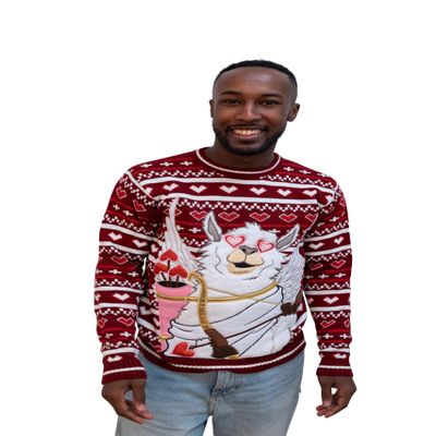 Blizzard Bay Men's Valentine's Day Sweaters, Crew Neck, Long Sleeve, Cupid Llama Red, X-Large