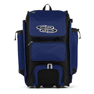 Boombah Rolling Catcher's Superpack Baseball/Softball Gear Bag - 23-1/2" x 13-1/2" x 9-1/2" - BM-9124C23 Black/Royal - Telescopic Handle - Holds 4 Bats - Wheeled Version