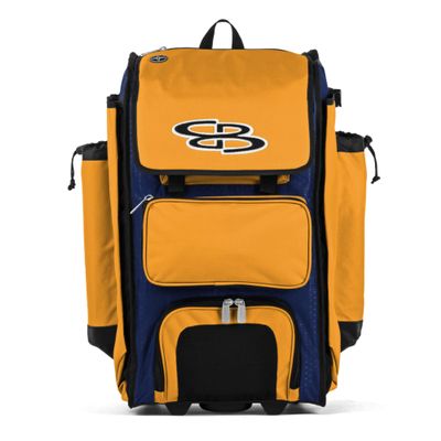 Boombah Rolling Catcher's Superpack Baseball/Softball Gear Bag - 23-1/2" x 13-1/2" x 9-1/2" - BM-9124C23 Royal/Gold - Telescopic Handle - Holds 4 Bats - Wheeled Version