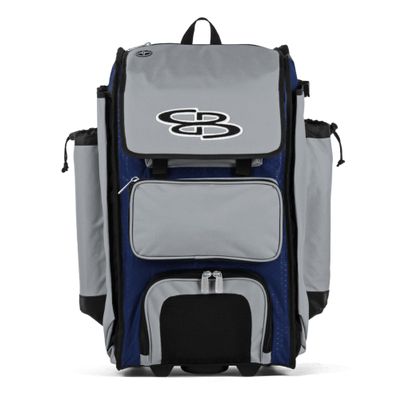 Boombah Rolling Catcher's Superpack Baseball/Softball Gear Bag - 23-1/2" x 13-1/2" x 9-1/2" - BM-9124C23 Royal/Gray - Telescopic Handle - Holds 4 Bats - Wheeled Version