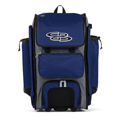 Boombah Rolling Catcher's Superpack Baseball/Softball Gear Bag - 23-1/2" x 13-1/2" x 9-1/2" - BM-9124C23 Gray/Royal Blue - Telescopic Handle - Holds 4 Bats - Wheeled Version