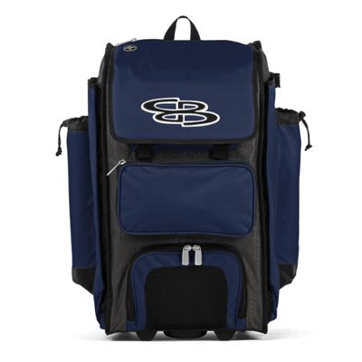Boombah Rolling Catcher's Superpack Baseball/Softball Gear Bag - 23-1/2" x 13-1/2" x 9-1/2" - BM-9124C23 Charcoal/Navy - Telescopic Handle - Holds 4 Bats - Wheeled Version