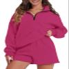 FKEEP Womens Sweatsuits 2 Piece Outfits Half Zip Sweatshirt Sweat Shorts with Pockets Lounge Sets Casual Fall Outfits(Hot Pink,Large) view 1