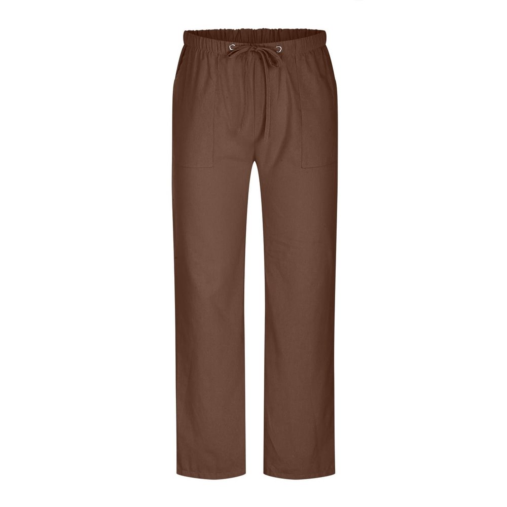 NATHGAM Mens Pants Outdoor Sweatpants Comfy Cotton Linen Straight Leg Pants Drawstring Trousers Sport Jogger Pants w Pockets Brown