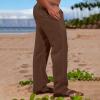 NATHGAM Mens Pants Outdoor Sweatpants Comfy Cotton Linen Straight Leg Pants Drawstring Trousers Sport Jogger Pants w Pockets Brown view 2