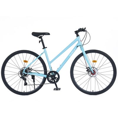 BALINGE 7 Speed Road Bike Hybrid Bike for Men and Women, 700C Wheels Racing Bicycle, Commuter Bicycle,City BicyclesDouble Disc Brakes,Commuting CycleLight Blue