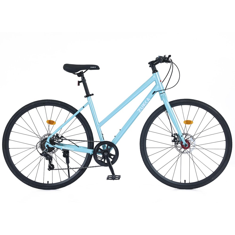 BALINGE 7 Speed Road Bike Hybrid Bike for Men and Women, 700C Wheels Racing Bicycle, Commuter Bicycle,City BicyclesDouble Disc Brakes,Commuting CycleLight Blue
