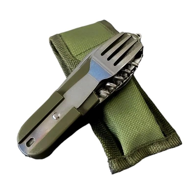 7 in 1 Multifunctional Outdoor Tableware Stainless Steel Foldable Fork Spoon Picnic Camping Hiking Travelling Dinnerware