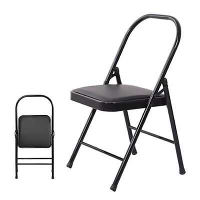 Folding Yoga Chair, Yoga assistive Chair, Metal Frame, Front and Rear Beam Design, Iyengar Yoga Chair, Pilates Yoga Chair, Yoga Inversion Chair Black (seat Height: 45cm)