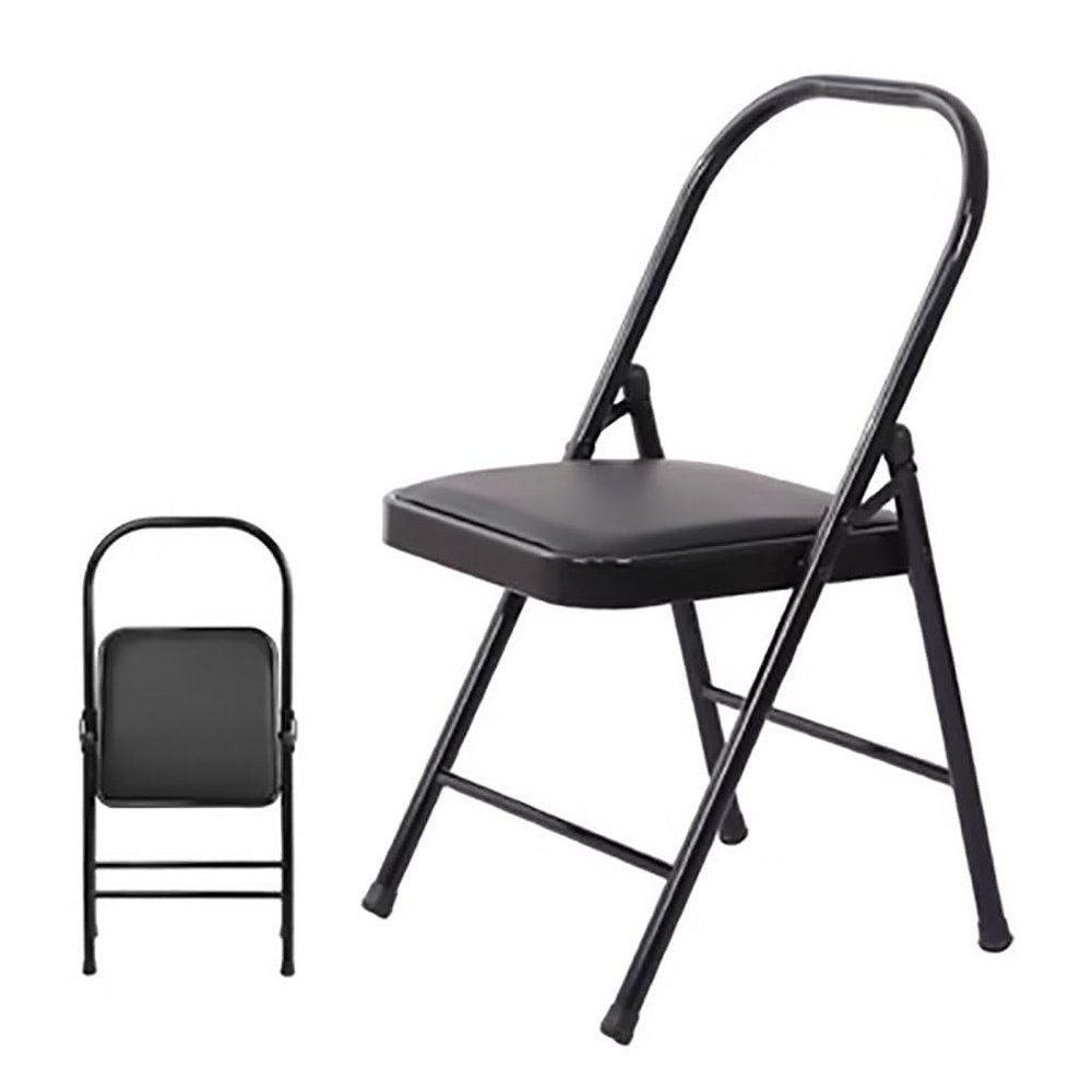 Folding Yoga Chair, Yoga assistive Chair, Metal Frame, Front and Rear Beam Design, Iyengar Yoga Chair, Pilates Yoga Chair, Yoga Inversion Chair Black (seat Height: 45cm)