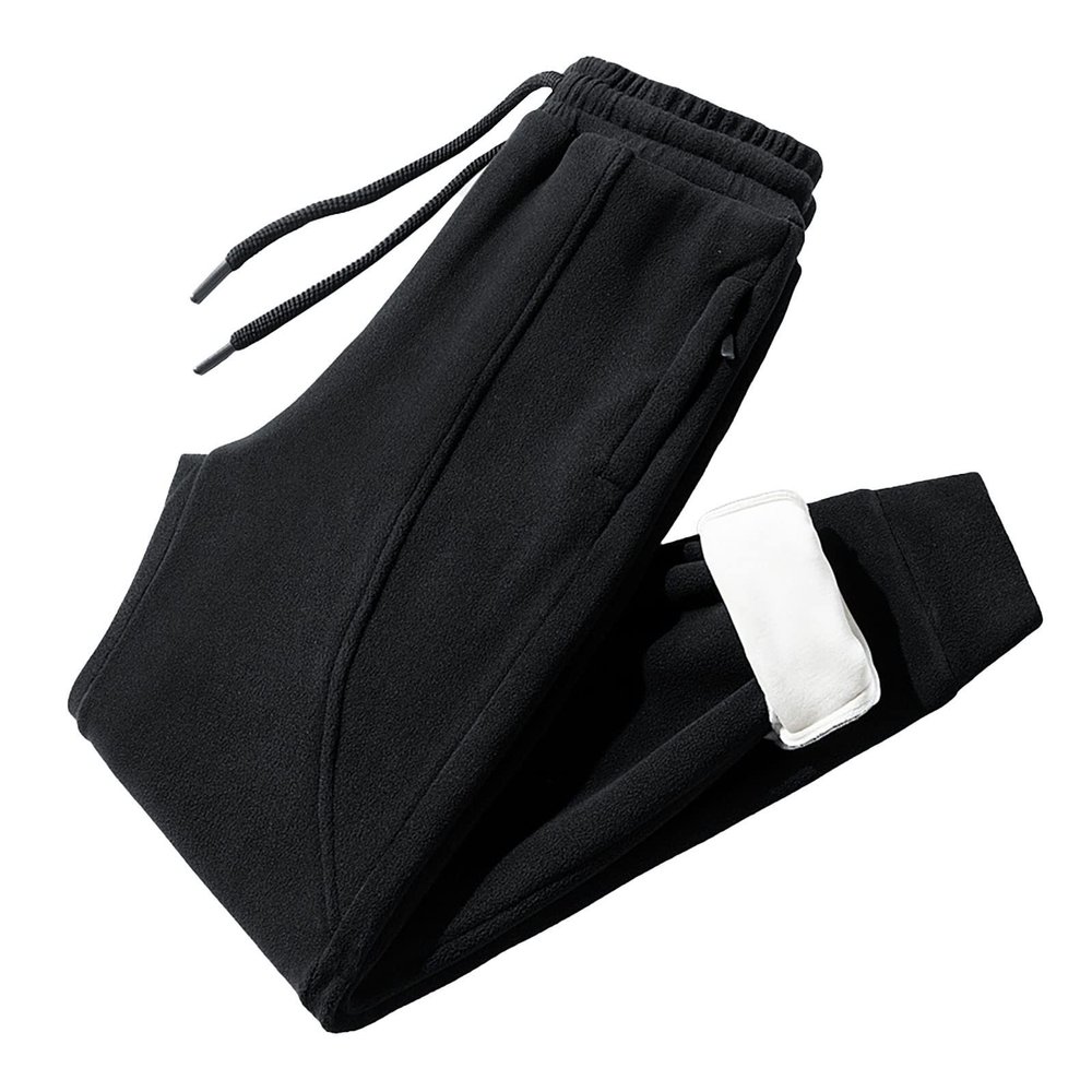 NATHGAM Mens Sherpa Fleece Pants Warm Lined Sweatpants Winter Outdoor Thicken Track Pants Drawstring Waist Running Pants Black