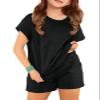 Haloumoning Girls 2 Piece Outfits Short Sleeve T Shirt and Drawstring Shorts Summer Clothing Sets, Black, 9-10 Years view 2