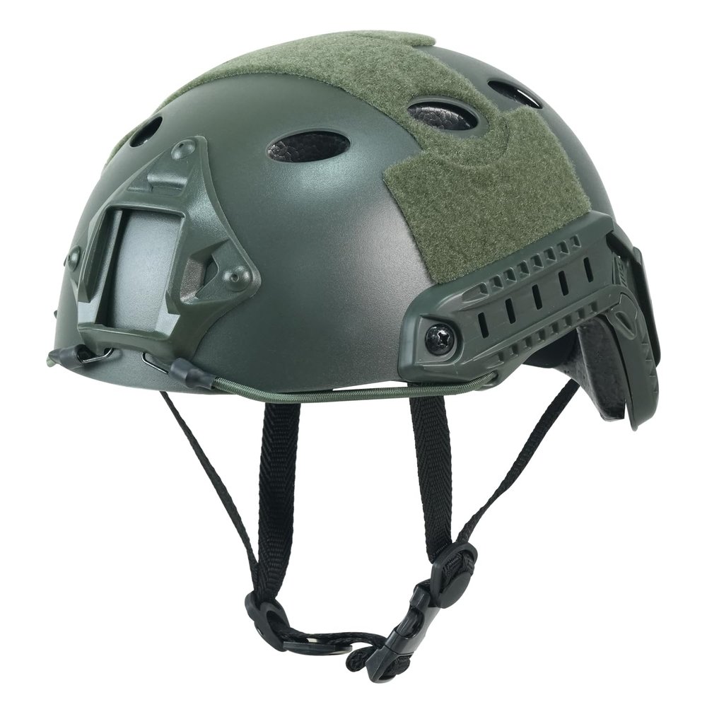 Airsoft PJ Type Tactical Paintball Fast Military Helmet with Front NVG Mount and Side Rail Breathable Vent Holes for Cosplay Outdoor Activities