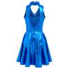 Women Trapeze Artist Fancy Dress Circus Costume, Woman Holographic Metallic Jumpsuit One-piece Bodysuit Mock Neck Leotard Dress Gymnastic Talent Show Ballet Dancewear Stage Performace Royal Blue L view 2