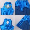 Women Trapeze Artist Fancy Dress Circus Costume, Woman Holographic Metallic Jumpsuit One-piece Bodysuit Mock Neck Leotard Dress Gymnastic Talent Show Ballet Dancewear Stage Performace Royal Blue L view 3