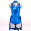 Women Trapeze Artist Fancy Dress Circus Costume, Woman Holographic Metallic Jumpsuit One-piece Bodysuit Mock Neck Leotard Dress Gymnastic Talent Show Ballet Dancewear Stage Performace Royal Blue L view 4