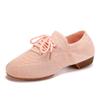 JUODVMP Women's Knits Dance Shoes Classical Lace-up Jazz Ballet Flats Casual Walking Sneakers,Pink,7.5 US view 1