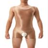 FEESHOW Mens Glossy Sleeveless Crotchless Shorts Jumpsuit Stretchy Leotard Bodysuit Sportwear Coffee Medium view 1