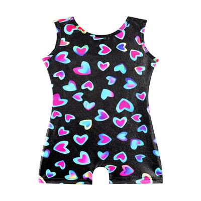 HOZIY Toddler Gymnastics Leotards Leotards With Shorts for Kids Black Hearts Multicolored Rainbow Little Girls Biketard Tumbling Outfits Clothes
