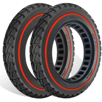 GYL 10 Inch Solid Tire: 10x2.0/2.125 Electric Scooter Rubber Tyre, 50/75-6.1 Tubeless Tyre for Xiaomi M365/Gotrax G4/XR Tire Replacement 10 In Front Rear Offroad Wheels Red 2 Pcs
