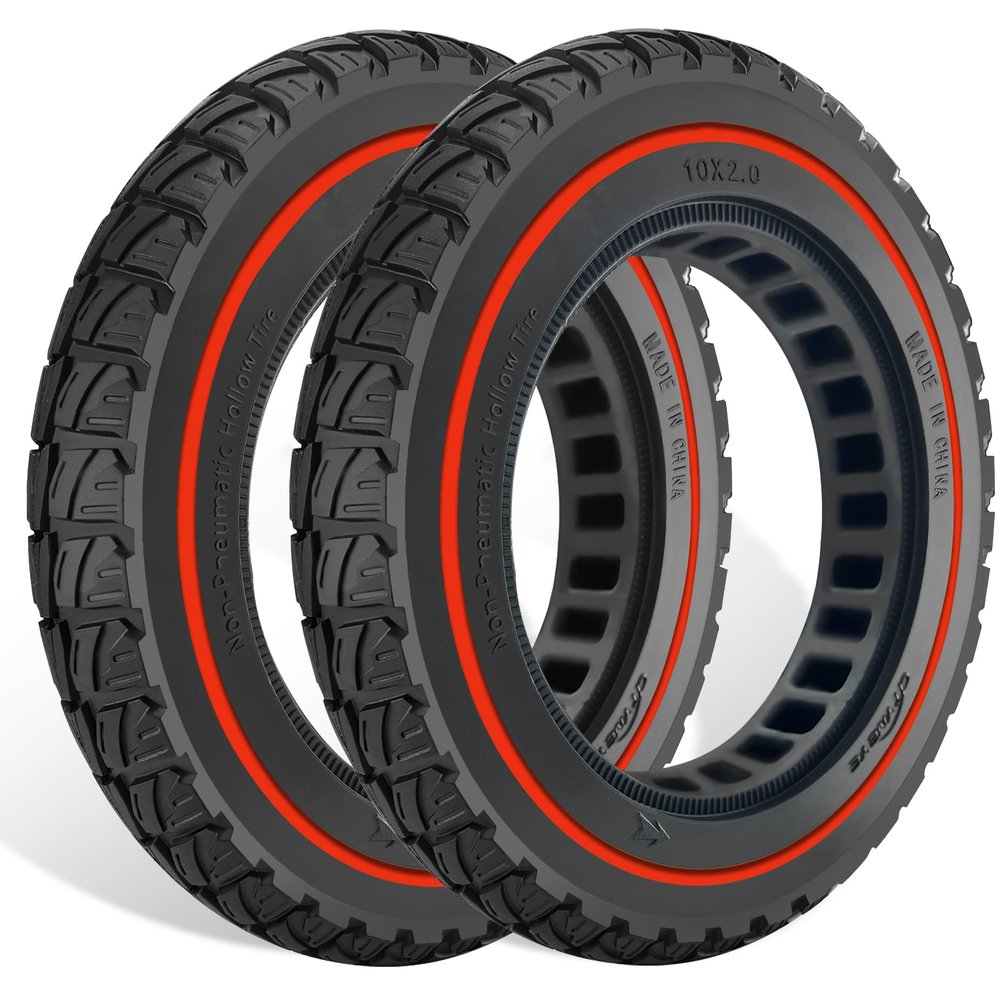 GYL 10 Inch Solid Tire: 10x2.0/2.125 Electric Scooter Rubber Tyre, 50/75-6.1 Tubeless Tyre for Xiaomi M365/Gotrax G4/XR Tire Replacement 10 In Front Rear Offroad Wheels Red 2 Pcs