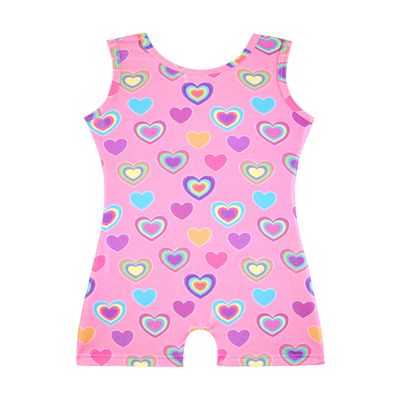 HOZIY Girls Gymnastics Leotards With Shorts Kids Tumbling Outfits Biketards Size 6-7 Years Old Dance Clothes Unitard Pink Colorful Hearts Multicolored Rainbow