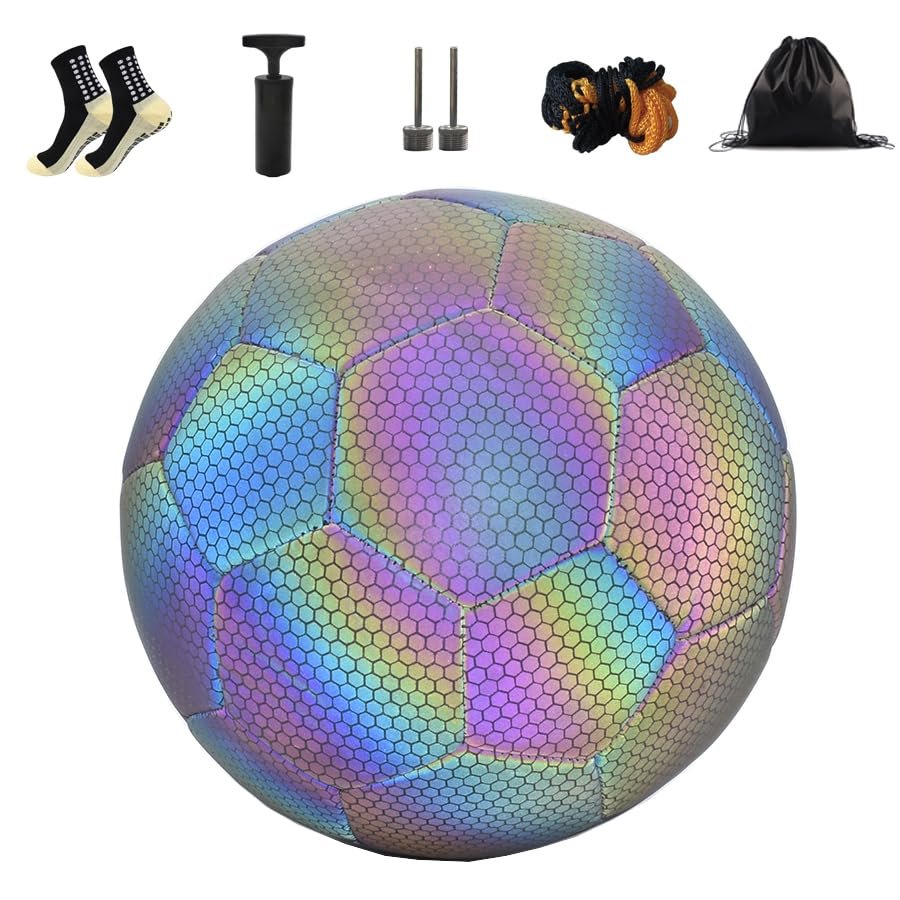 wentian Reflective Football Soccer Ball with Inflatable Pump and Gift (Black)