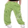 Cromoncent Girls High Waist Parachute Pants Y2K Cargo Trousers with Pockets, Green, 6-7 Years = Tag 130