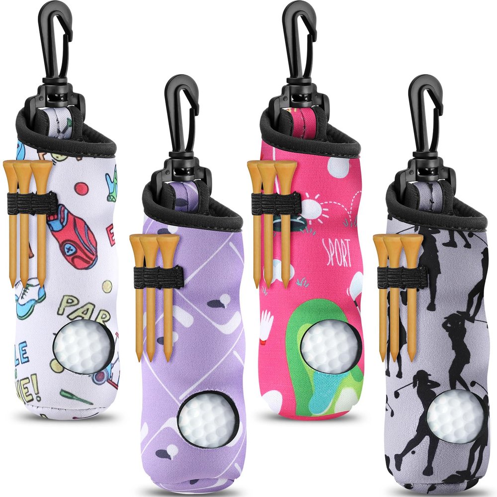 Chivao 4 Pieces Golf Tee Holder Golf Ball Carry Bag Pouch Ball Holder Keychain Belt Clip Gifts Accessories(White, Gray, Pink,Vintage)