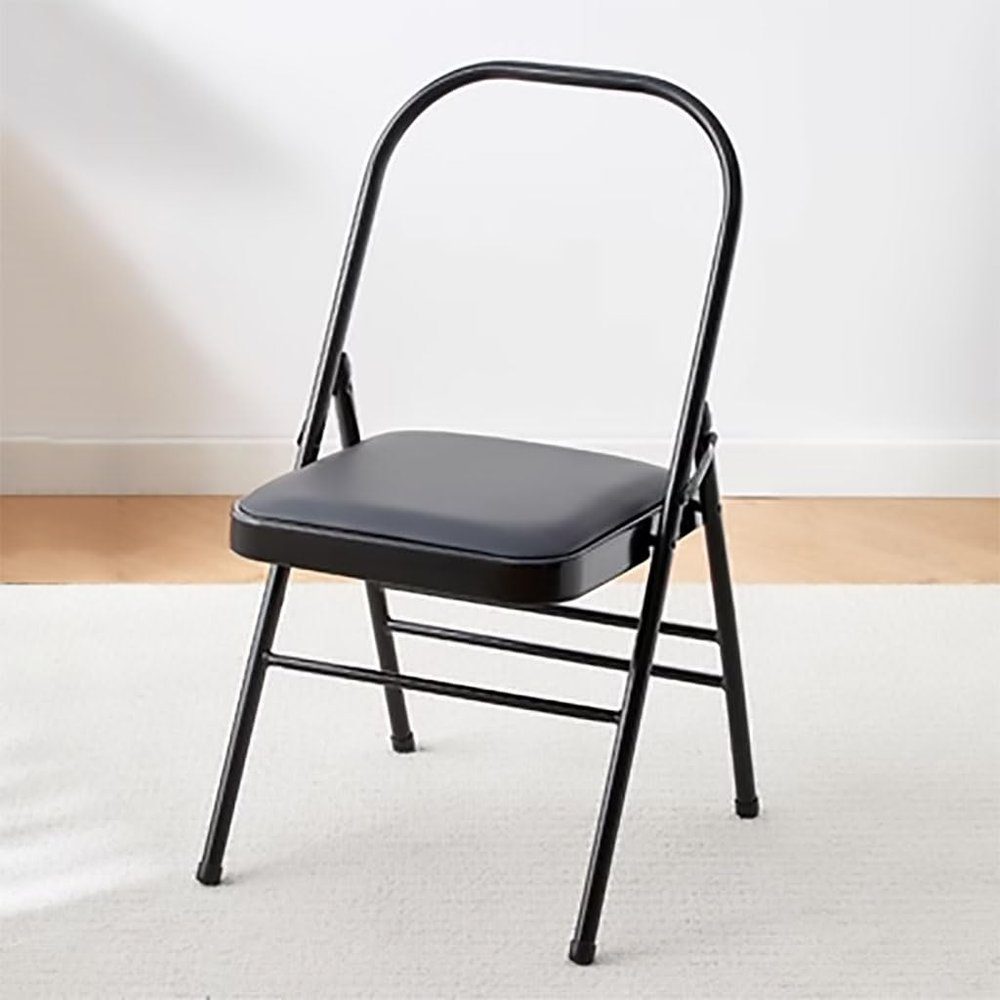 Pilates Yoga Chair,PU Leather Backless Yoga Chair,Front and Rear Three-Beam Design,Folding Yoga Chair, Iyengar Yoga Chair,Adult Yoga Chair, Black