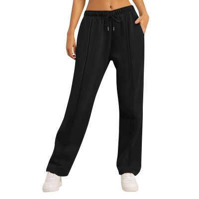 Straight Wide Leg Sweatpants for Women Joggers with Pockets Fleece High Waist Warm Trousers Casual Comfy Drawstring Sweat Pants Fleece Lined Sweatpants for Girls Y2k Clothes Fleece Joggers Pants