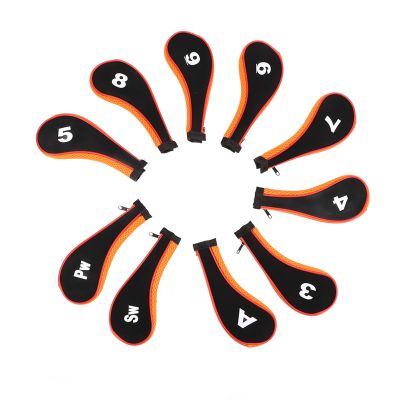 HERCHR Golf Headcover Set, 10 Pcs Iron Golf Head Cover with Zipper Golf Club Protective Gear Sports Fan Golf Equipment for Most Golf Clubs(Orange)