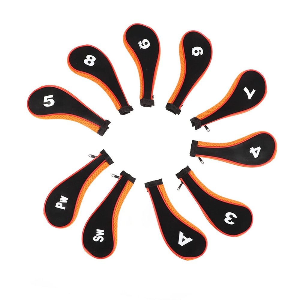 HERCHR Golf Headcover Set, 10 Pcs Iron Golf Head Cover with Zipper Golf Club Protective Gear Sports Fan Golf Equipment for Most Golf Clubs(Orange)