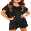 Haloumoning Girls 2 Piece Outfits Short Sleeve T Shirt and Drawstring Shorts Summer Clothing Sets, Black, 13-14 Years view 3