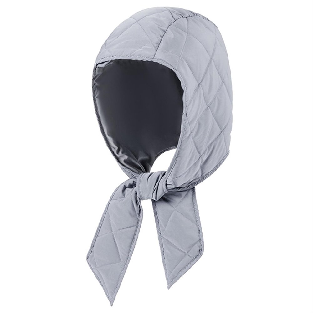 BESTORI Women Winter Warm Beanie Hats with Tie Under Chin Windproof Lightweight Down Hats Gray