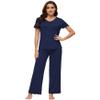 WiWi Viscose from Bamboo Pajamas for Women Soft Comfy Pajama Sets Short Sleeve Loungewear Pjs Pants Set S-XXL, Navy, Medium view 1