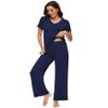 WiWi Viscose from Bamboo Pajamas for Women Soft Comfy Pajama Sets Short Sleeve Loungewear Pjs Pants Set S-XXL, Navy, Medium view 3