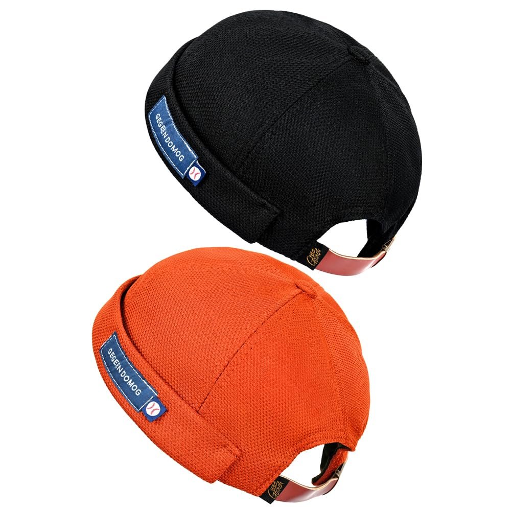 2 Pack Breathable Docker Beanie Hat Adjustable Leather Buckle Vintage Style Brimless Cuff Watch Cap Sailor Harbour Leon Hat