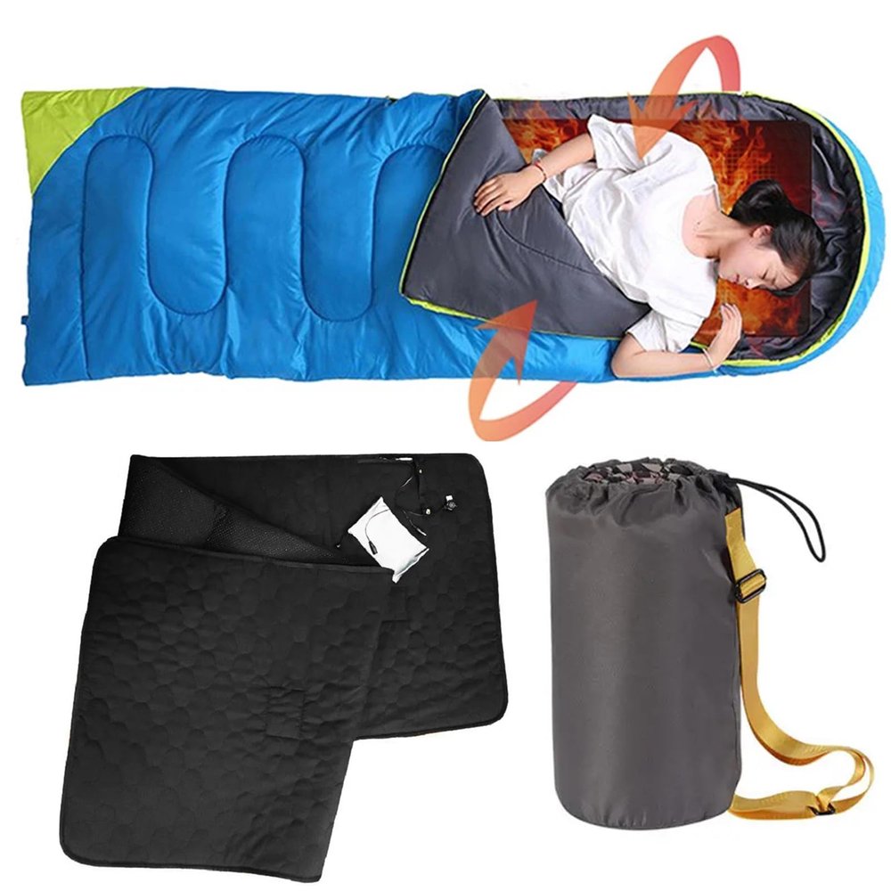 SUYUDD USB Heated Sleeping Bag Liner Insulation Camping Heated Sleeping Pad 5 Heating Zones 3 Gear Temperature Adjustable for Outdoor Camping Tent